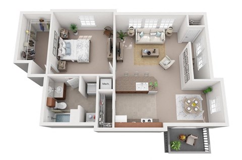 Floor plan for 1 bed, 1 bath, 805 sqft